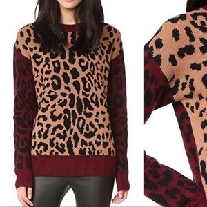 A.L.C. Matt Colorblock Leopard Animal Print Cashmere Wool Sweater Size XS